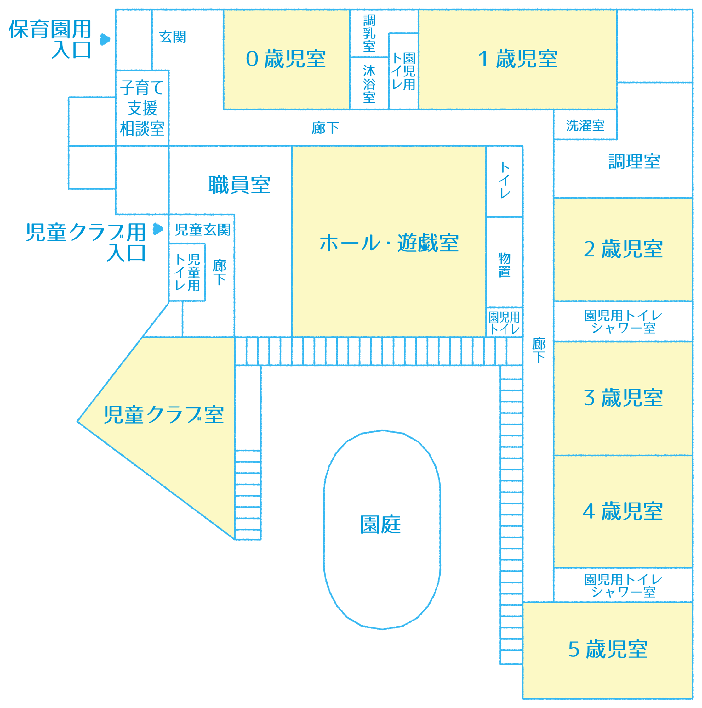 上里町かがやき保育園・児童クラブの施設内